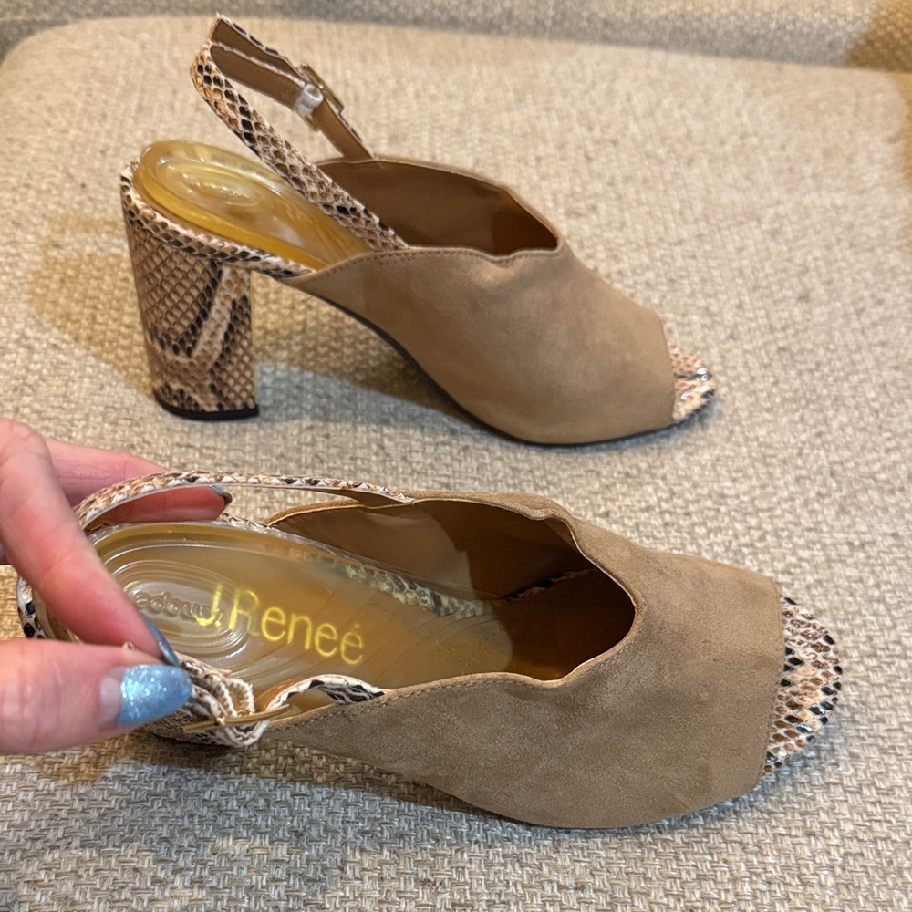 J.Renee Tan and Snake Print Slingback Heels